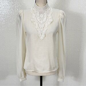 Vintage Jessica McClintock Gunne Sax Ivory Lace Victorian Prairie Blouse Size 7